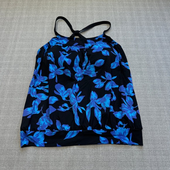 Lands' End Other - Lands End Tankini Top 8DDD Black Blue Floral Swim Top Built-In Bra Swimsuit‎
